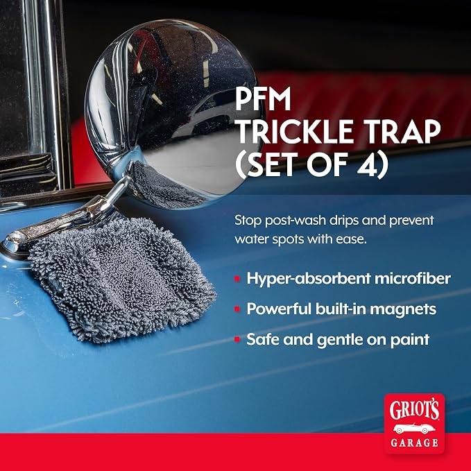 Griot's Garage PFM Trickle Trap, Hyper-Absorbent Car Drying Pads, Prevents Water Spots and Etching, Machine Washable, 2’ x 4”, Set of 4
