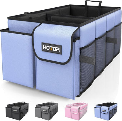 HOTOR Trunk Organizer for Car - Car Organizer, Foldable Trunk organizer for SUVs & Sedans, Sturdy Organization for Car Accessories, Tools, Sundries, Blue, 2 Compartments, 21.3"×12.6"×10.6" | Foldable