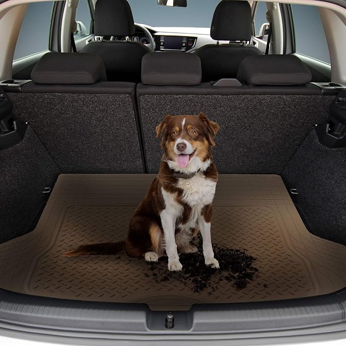 FH Group Trimmable Non-Slip Rubber Floor Mats 3 Row Set - Universal Fit for Cars Trucks and SUVs (Beige) F11305 + F16400