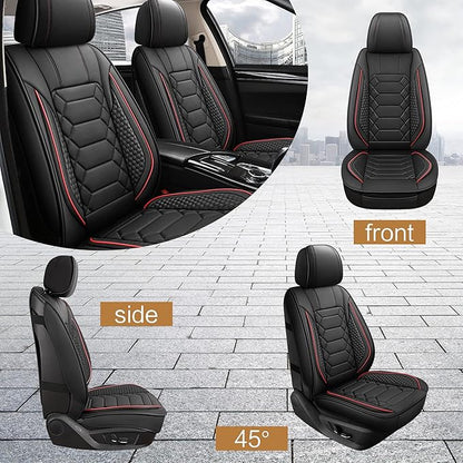 HAIYAOTIMES Leather Car Seat Covers Front Pair, Waterproof Faux Leather Seat Covers for Cars, Non-Slip Car Interior Covers Universal Fit for Most Cars Sedans Trucks SUVs, Black/Red