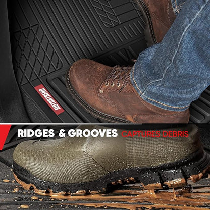 Motor Trend FlexTough Advanced Heavy Duty Black Rubber Car Floor Mats & Cargo Liner for SUV & Car Full Set - Universal Trim to Fit All Weather Automotive Floor Mat & Cargo Liners for SUV, Car, & Van