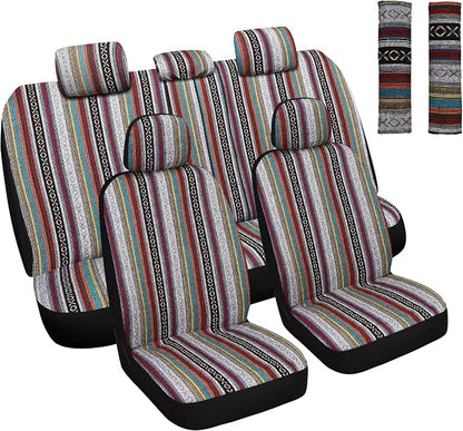 HAIYAOTIMES Baja Saddle Blanket Car Seat Covers Full Set with Seat Belt Pads, Washable Breathable Seat Covers for Cars, Universal Fit Interior Covers for Most Sedan Truck SUV, Airbag Compatible, Red
