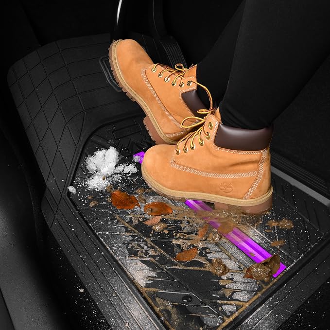 CAR PASS Rubber Floor Mats for Cars, Car Mats Full Sets DeepDish,Universal S~L Size Trim-to Fit Automotive Floor Mat for Truck Van SUV, Heavy Duty Waterproof All-Weather Floor Liners Black Purple