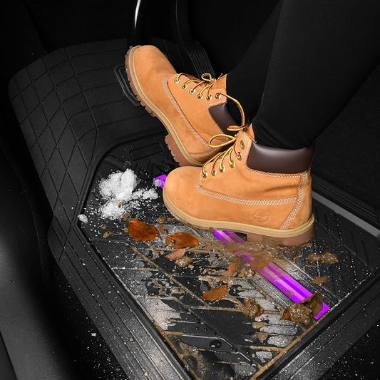 CAR PASS Rubber Floor Mats for Cars, Car Mats Full Sets DeepDish,Universal S~L Size Trim-to Fit Automotive Floor Mat for Truck Van SUV, Heavy Duty Waterproof All-Weather Floor Liners Black Purple