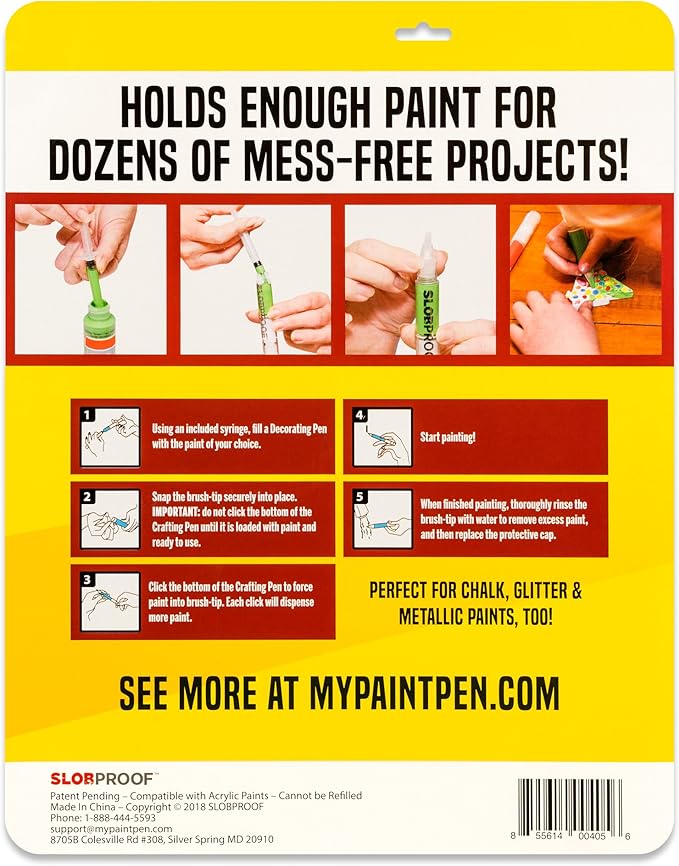Slobproof Paint It! Decorating Pen, Refillable Paint Pens, Fine Tip, Home, Hobbies, Crafting, Scrapbooking, Fills with Chalk, Glitter, & Metallic Paints, Works on Wood, Fabric, Metal, Pack of 5