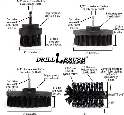 Drill Brush Power Scrubber by Useful Products - 5 Piece Black Drillbrush Ultra Stiff Cleaning Brushes Set - Non Metal Grill Brush Attachment Kit for Cordless Drill - Nylon Grill Grate Cleaner Brushes