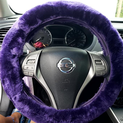Andalus Brands Luxury Fluffy Car Steering Wheel Covers – Genuine Merino Sheepskin, Soft Fuzzy Car Steering Wheel Cover for Women, Universal 14.5-15" Size, Plush Fur Cute Auto Accessories, Dark Purple