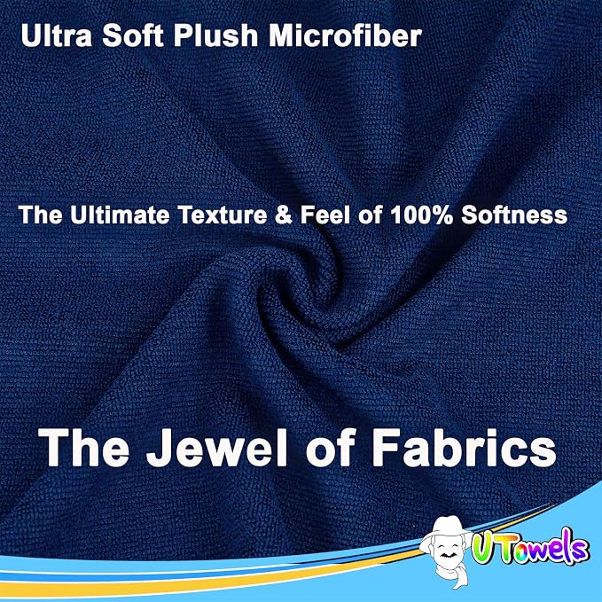 Cleaning Washcloth Towels - Large 27" x 16" Microfiber Rags - Highly Absorbent, Lint Free Streak Free for House, Kitchen, Car, Window Detailing Reusable Shop Towels (6-Pack, Navy Blue)