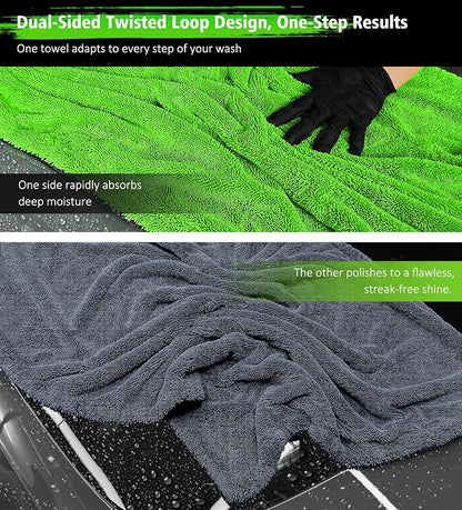 YeewayVeh 'Agile Giant' Car Drying Towel, 28x36 Inch Quick Car Wash Drying Towels, 1400 GSM Super Absorbent, Double Sided Microfiber Towels for Cars Effortless & Scratch-Free Detailing, Green
