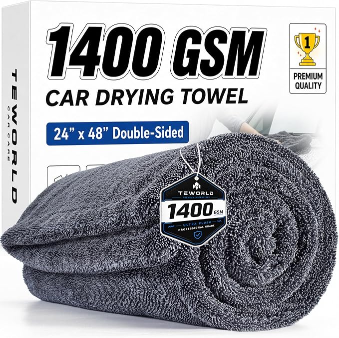 1400 GSM Car Drying Towels – XXL Microfiber Towels for Cars (48" x 24"), Ultra-Absorbent, Streak-Free, Scratch-Free, No Water Spots, Double-Twist Pile & Edgeless Design