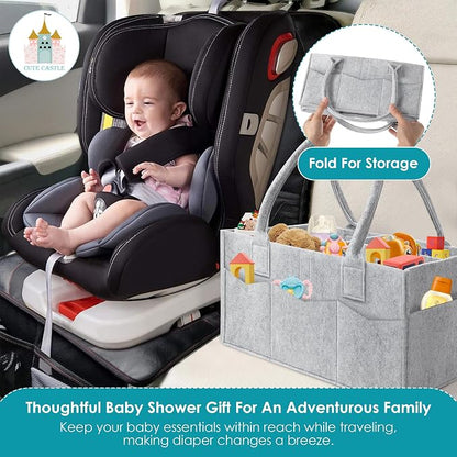 Cute Castle 2 Pack Diaper Caddy Organizer - Portable Baby Caddy Organizer with Handle, Nursery Storage Bin and Car Organizer for Girls, Boys - Baby Gift Basket - Grey, Large