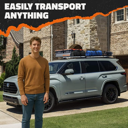 Mockins 90"x50"x6" XXL Heavy Duty Roof Rack Cargo Basket 2-Size Extendable | 250 Lbs Cap Steel Luggage Carrier for Car Rooftop Set w/ Straps| All-Weather Roof Cargo Carrier for SUV, RV, & Large Vehicles