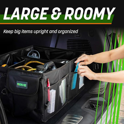 DRIVE - Car Trunk Organizer - Collapsible, Multi-Compartment Automotive SUV Car Organizer for Storage w/Adjustable Straps - Truck & Car Accessories for Women and Men - Black