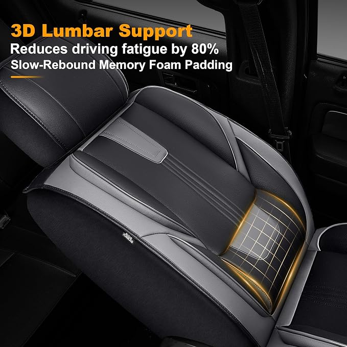 IKABEVEM for Ford F150 2009-2024 2025 2026 Seat Covers - F250 F350 F450 2017-2025 2026 Seat Protectors with Waterproof Leather(Full Set,Black & Grey)