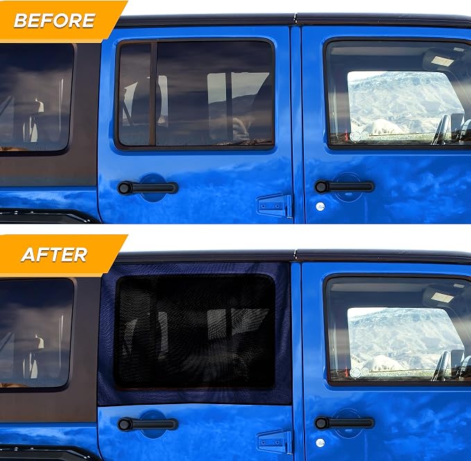 EcoNour Rear Window Shade for Jeep Wrangler | Car Window Mesh Screen for Camping, Bug & Privacy | Blackout Window Cover to Protect Sun & UV Rays for 1997 to 2025 Jeep Wrangler JK TJ JL & Gladiator JT