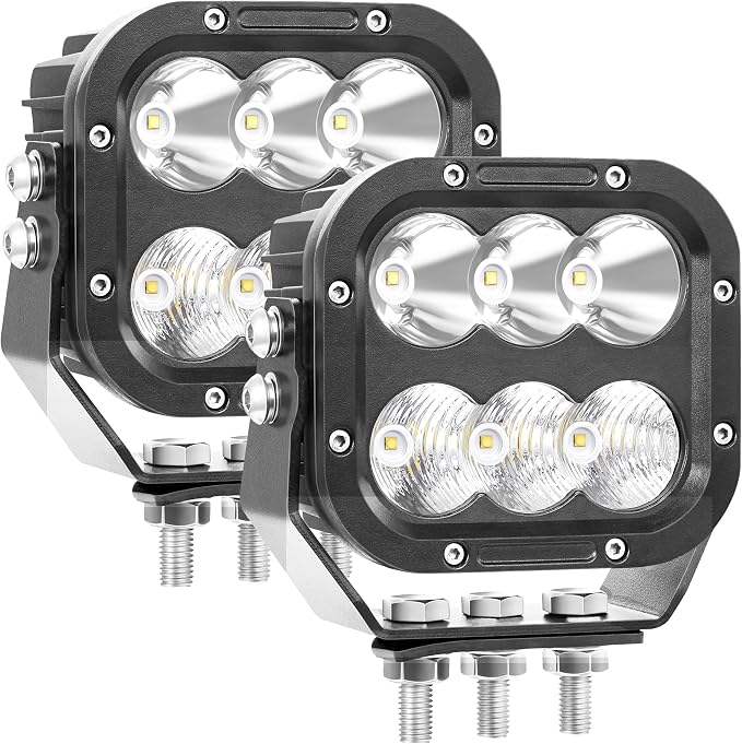 LED Off Road Lights, LED Driving Pod Lights 120W 10000lm IP68 Ultra Bright Square Combo Beam for Car Boat ATV UTV RV Golf Cart Pickup Tractor Work Lights 12V 24V, Pair