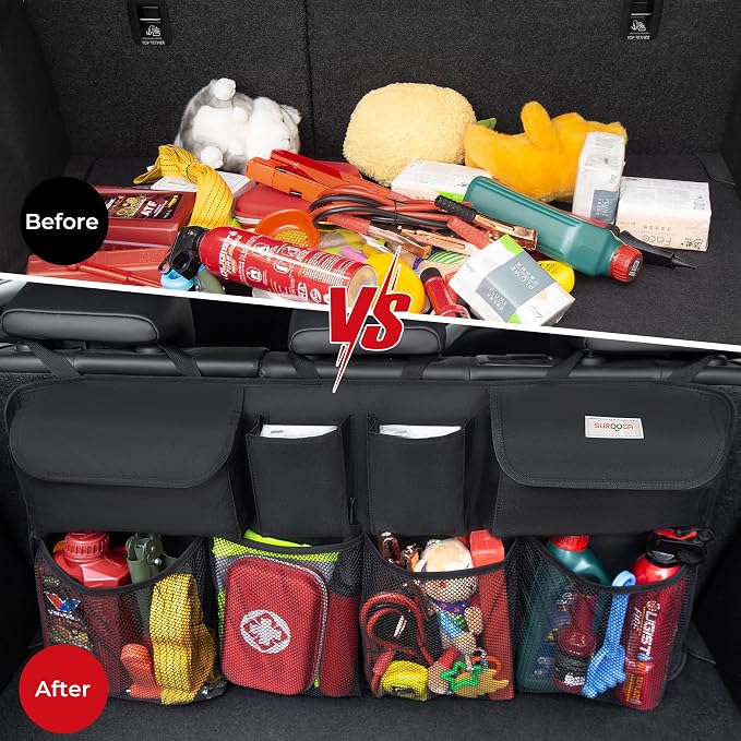 SURDOCA Car Trunk Organizer, LARGE CAPACITY Car Storage Bag with 8 Pockets, 7X Upgraded Trunk Storage Organizer for Car, SUV, Truck, MPV