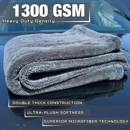 XL Car Drying Towel, 1300 GSM Professional Car Towel with Double Twisted Loop, Car Drying Towels Extra Large Super Absorbent, Microfiber Drying Towels for Cars, Trucks, SUVs - 40"x24", Gray