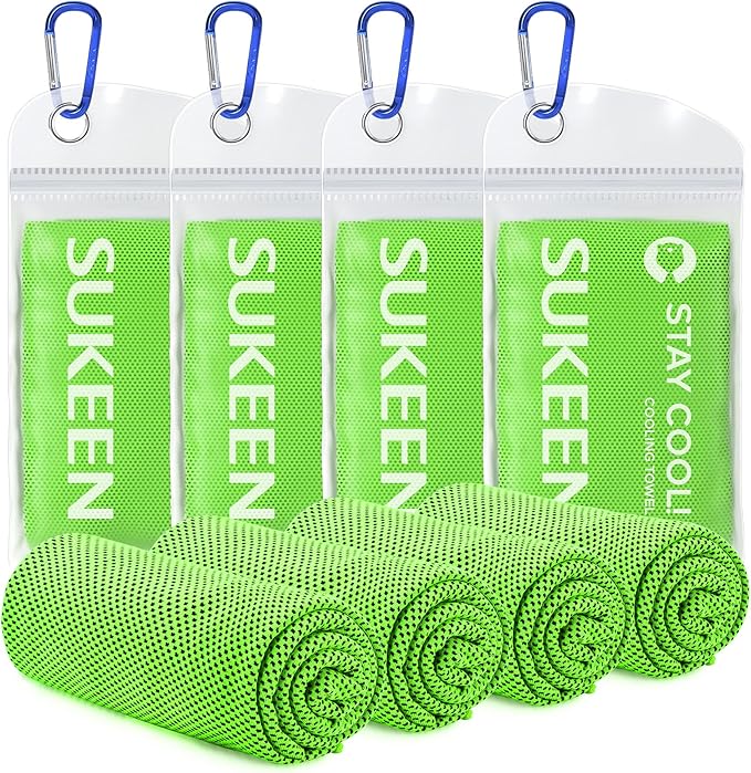 Sukeen Cooling Towels for Neck and Face, 4 Pack Cooling Towels for hot Weather (40"x12"), Cooling Rags for Yoga, Sport, Running, Workout,Gym, Camping, Fitness, Workout & More