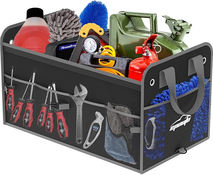 EPAuto Car Trunk Organizer with Adjustable Multi Compartment, Removal Lid and Securing Straps, Black