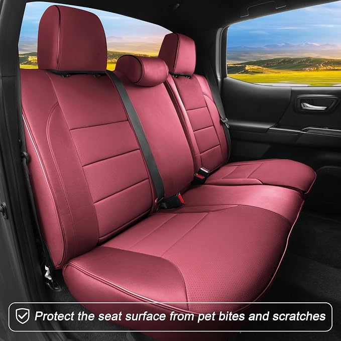 Lolcar Custom Fit Tacoma Car Seat Covers for Select Toyota Tacoma 2016 2017 2018 2019 2020 2021 2022 2023 Double Cab/Crew Cab -Full Set,Leather (Burgundy