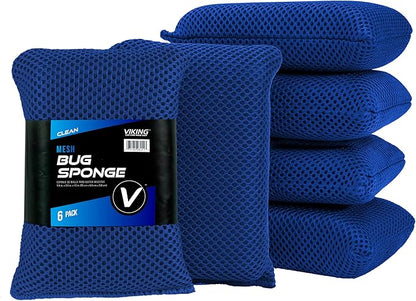 VIKING Mesh Bug Sponge, Car Wash Sponge for Cleaning Bugs and Tar, Royal Blue, 4 inch by 6 inch, 6 Pack