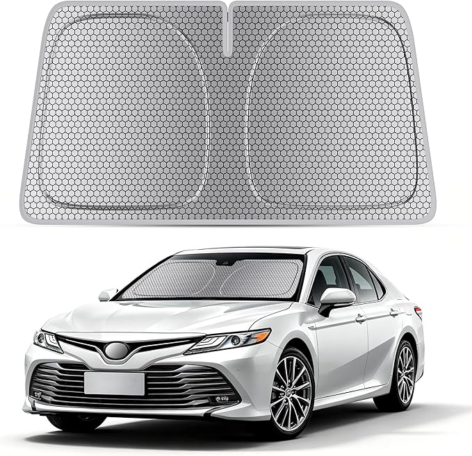 helloleiboo Windshield Sun Shade for Toyota Camry 2018-2026 Graphene Honeycomb Heat Shield with UV Protection Foldable Custom Fit Front Window Sunshade Silver 58" x 28"
