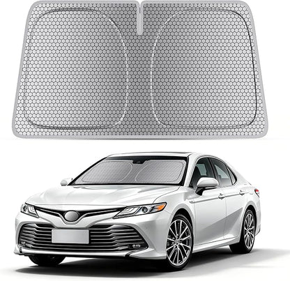 helloleiboo Windshield Sun Shade for Toyota Camry 2018-2026 Graphene Honeycomb Heat Shield with UV Protection Foldable Custom Fit Front Window Sunshade Silver 58" x 28"