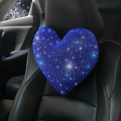 Car Bling Pillows Automobile Headrest Neck Pillow Shiny Diamond Interior Accessories for Women, Girls and Ladies Car Nevk Pillow Rhinestone Universal Fit Blue 2 Pieces