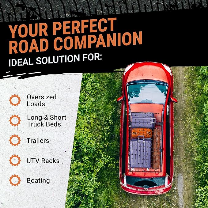 Truck Bed Cargo Net – 4 x 6 Foot, Heavy-Duty Elastic Mesh with 12 Black Clips and Storage Bag for Pickup for Cargo Netting, Securing Loads in Trailers, SUVs & Roof Racks