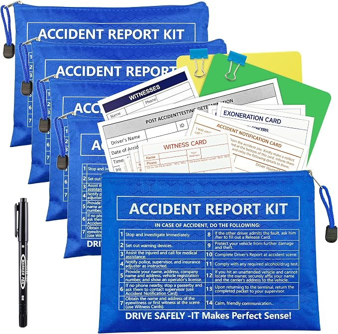 1 Pack Waterproof Vehicle Accident Report Kit Vinyl Pouch 6.9x9.3 inch Car Accident Kit Driver's Vehicle Inspection Report for Drivers Collect Organize and Report Vehicle Accident (1, Blue)