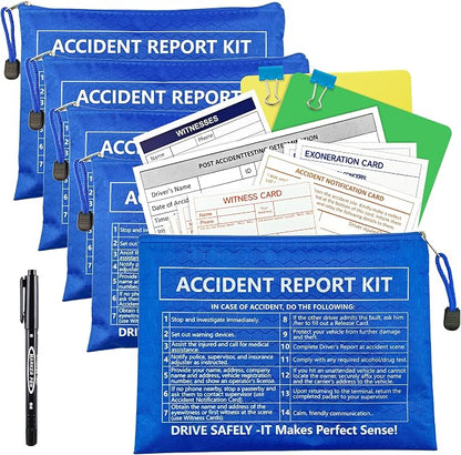 1 Pack Waterproof Vehicle Accident Report Kit Vinyl Pouch 6.9x9.3 inch Car Accident Kit Driver's Vehicle Inspection Report for Drivers Collect Organize and Report Vehicle Accident (1, Blue)