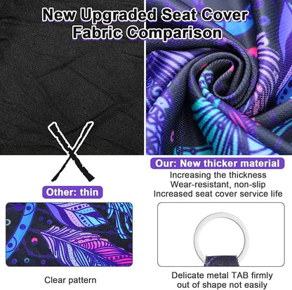 Tallew 10 Pcs Dreamcatcher Design Car Seat Covers Full Set, Front Cover, Steering Wheel Belt Pads, Center Console Armrest, Cup Holder Coasters, Keychain, Keyring for Auto Suvs Trucks Vans