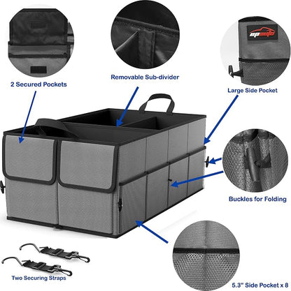 EPAuto Foldable Car Trunk Organizer for SUV, 3-Compartment with Removable Divider, Dark Gray