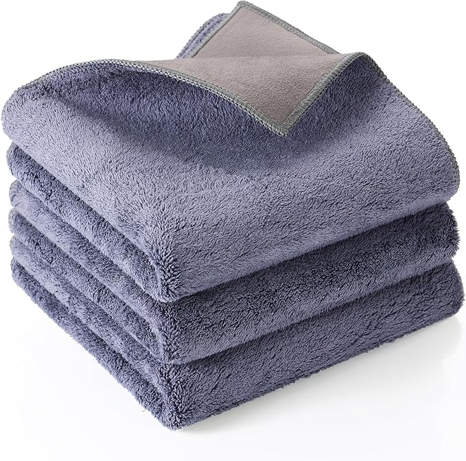 Car Drying Towel, Premium Double Sided, Suede Towel for Car, Microfiber Towels for Cars, Thick Scratch-Free Cloth for Car Body Polish, Car Detailing Supplies, Gray 12x24 Inches 3 Package