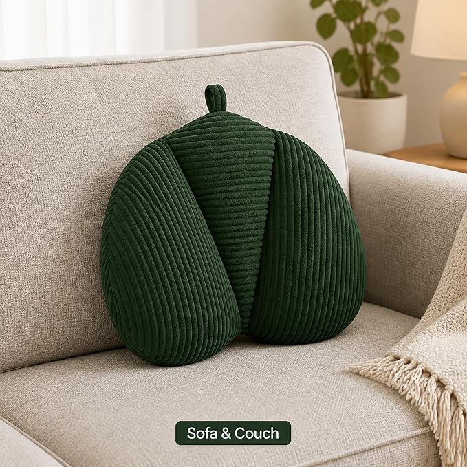 Lumbar Support Pillow for Couch, Back Support Pillow for Office Chair, Heart-Shape Back Cushion with Shredded Foam for Back Pain Relief & Reading, Lumbar Cushions for Recliner, Car, Green