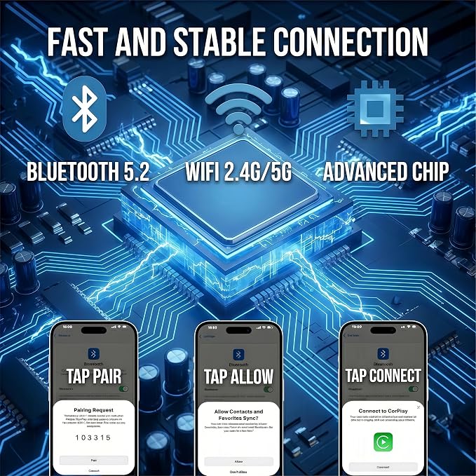2026 MINI Wireless CarPlay & Android Auto 2-in-1 Adapter, Bluetooth Apple Car Play Dongle for iPhone & Android, Ultra-Compact 5.8GHz WiFi Auto-Connect with Smart Cooling for OEM Wired Cars