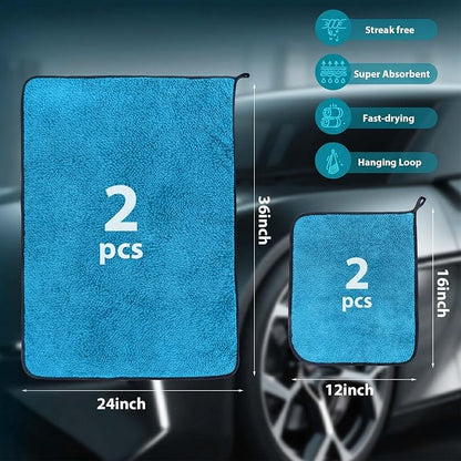 Aidoclip 4PCS Car Drying Towel Microfiber Detailing Kit - 36x24 in Car Towels Cleaning Supplies, Reusable Shammy Quick Dry Cloth for Carwash, for Auto, Boat, RV, Garage & Home (Blue)