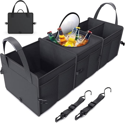 Trunk Organizer, 95L Capacity SUV Trunk Organizer with Cooler, 3 Compartments Heavy Duty Collapsible Car Storage Organizer for Truck, Van