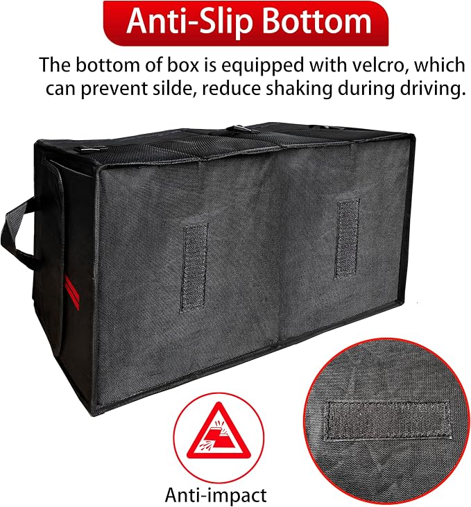 YOSRTER Car Trunk Organizer for Dodge Charger Durango Challenger Ram Collapsible Storage Box with Handle Foldable Lid Non Slip Bottom 2 Compartment Sturdy Base Panel for Dodge Accessories(Red Trim)