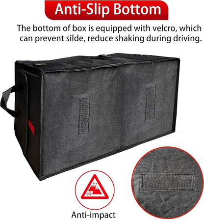 YOSRTER Car Trunk Organizer for Dodge Charger Durango Challenger Ram Collapsible Storage Box with Handle Foldable Lid Non Slip Bottom 2 Compartment Sturdy Base Panel for Dodge Accessories(Red Trim)