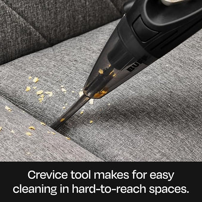 BUFF Handheld Vacuum Cordless - Portable and Rechargeable Car Vacuum Cleaner with LED Flashlight, Crevice Tool, Brush, and Storage Case for Home, Office, Car, Pets - Black