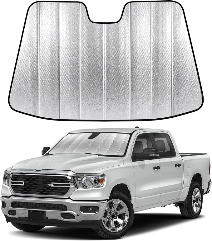 EcoNour Accordion Foldable Windshield Sun Shade Fit for Dodge Ram 1500 2019-2024 2025 2026 Sunshade, Front Car Window Shades Sun Visor, Blocks UV Rays & Heat, Car Accessories