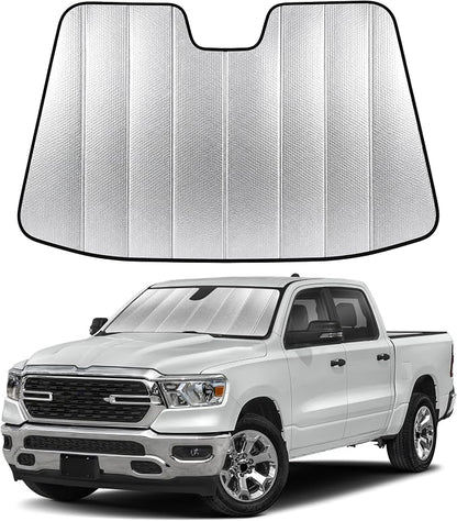 EcoNour Accordion Foldable Windshield Sun Shade Fit for Dodge Ram 1500 2019-2024 2025 2026 Sunshade, Front Car Window Shades Sun Visor, Blocks UV Rays & Heat, Car Accessories