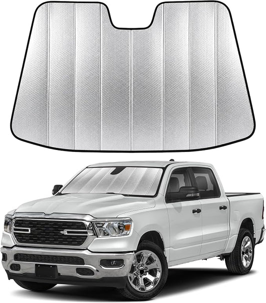 EcoNour Accordion Foldable Windshield Sun Shade Fit for Dodge Ram 1500 2019-2024 2025 2026 Sunshade, Front Car Window Shades Sun Visor, Blocks UV Rays & Heat, Car Accessories