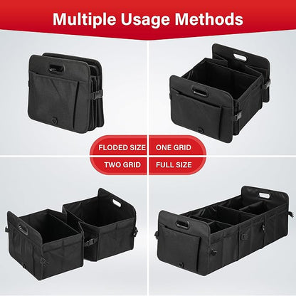 Simple Deluxe Car Trunk Organizer, Multi Compartments Collapsible Trunk Storage, Anti-slip, Waterproof 600D Oxford Polyester, with Adjustable Straps for SUV, Minivan, Truck, Large Size, Black