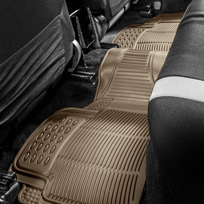 FH Group Trimmable Non-Slip Rubber Floor Mats 3 Row Set - Universal Fit for Cars Trucks and SUVs (Beige) F11305 + F16400