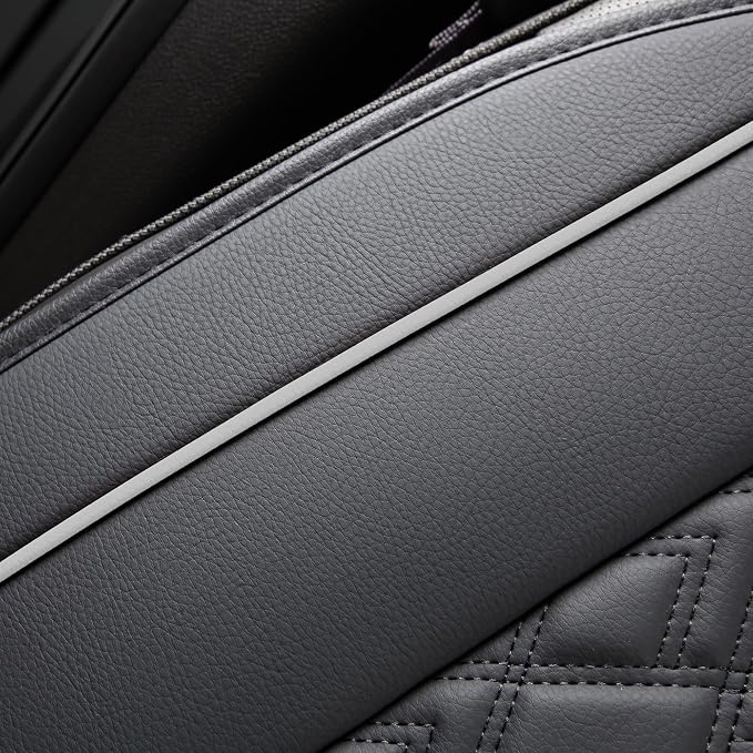 JOJOBAY Chevy Silverado Seat Covers,Leather Seat Covers for GMC Sierra,Custom Fit 2007-2026 1500 2500HD 3500HD Crew Extended Regular Cab,LT LZ(Rear Seat Covers,Black Grey)