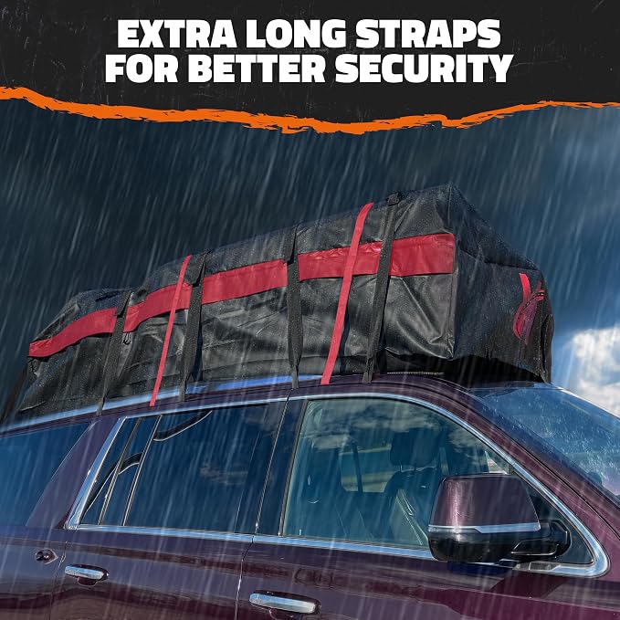 Mockins 45 Cu Ft XL Waterproof Rooftop Cargo Bag 75"x48"x22" | Car Roof Cargo Carrier Bag for Use with or without Roof Rack | Vehicle Soft-shell Carriers w/ Mat, Lock, Hooks, Straps & Case