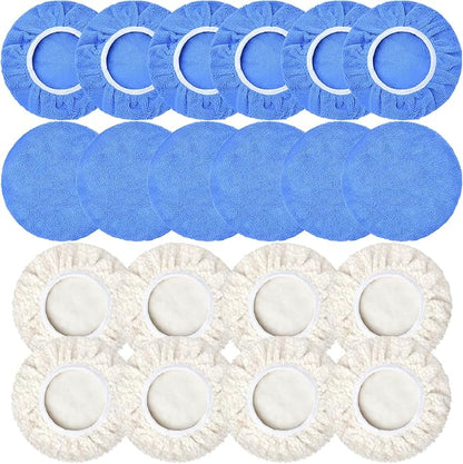 20 PCS Car Polisher Pad Bonnet 5 to 6 Inch , Car Polishing Bonnet Buffing Pads, Lamb Fleece Buffing Pad Cover, 12*Microfiber 8*Woollen